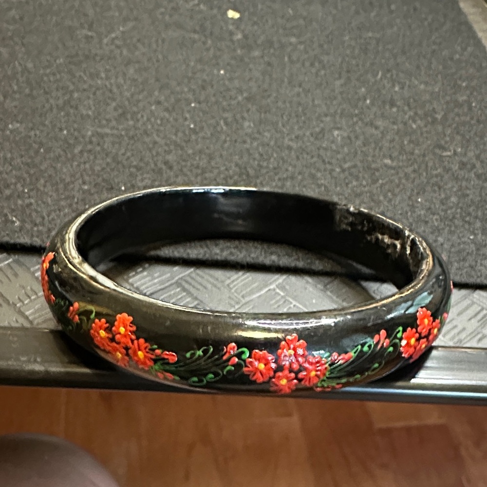 Floral Black Bangle Bracelet
